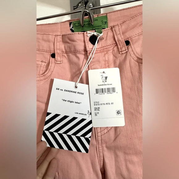 NWT Sandrine Rose Pink Embroidered Palm Tree Skinny High Waist Jeans Size 25 - Picture 7 of 8